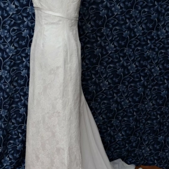 Bridal Gown Ivory Lace Wedding Dress Chiffon Train Beach Garden 58.5” Davi’s sz6 - Picture 14 of 16